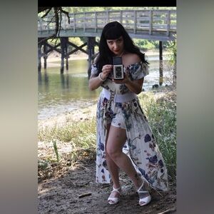 Whimsical romper with high low dress